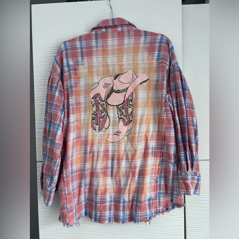 Blue B. collection women’s plaid flannel shirt shacket cowboy boots & hat size S